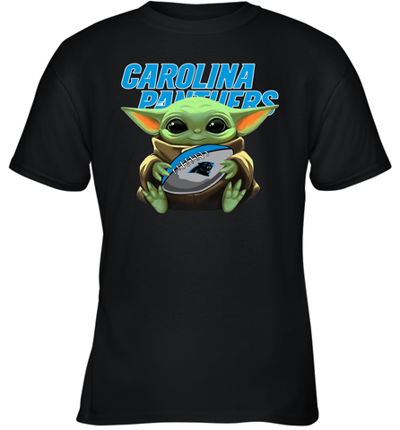 Baby Yoda Loves The Carolina Panthers Star Wars Baby Yoda Hugs Panthers NFL Youth T-Shirt Youth T-Shirt / Black / XS Youth T-Shirt - VeigarTee