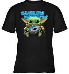 Baby Yoda Loves The Carolina Panthers Star Wars Baby Yoda Hugs Panthers NFL Youth T-Shirt Youth T-Shirt - VeigarTee