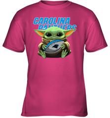 Baby Yoda Loves The Carolina Panthers Star Wars Baby Yoda Hugs Panthers NFL Youth T-Shirt Youth T-Shirt - VeigarTee