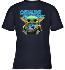 Baby Yoda Loves The Carolina Panthers Star Wars Baby Yoda Hugs Panthers NFL Youth T-Shirt Youth T-Shirt - VeigarTee