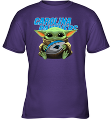 Baby Yoda Loves The Carolina Panthers Star Wars Baby Yoda Hugs Panthers NFL Youth T-Shirt Youth T-Shirt - VeigarTee