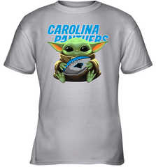 Baby Yoda Loves The Carolina Panthers Star Wars Baby Yoda Hugs Panthers NFL Youth T-Shirt Youth T-Shirt - VeigarTee