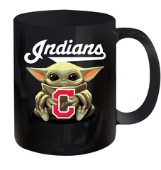 Baby Yoda Hugs Loves The Cleveland Indians Baseball Ceramic Mug 11oz Ceramic Mug 11oz - VeigarTee
