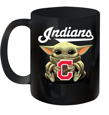 Baby Yoda Hugs Loves The Cleveland Indians Baseball Ceramic Mug 11oz Ceramic Mug 11oz / Black / 11oz Ceramic Mug 11oz - VeigarTee