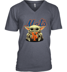 Baby Yoda Hugs Loves The New York Mets Baseball Mens V-Neck T-Shirt Mens V-Neck T-Shirt - VeigarTee