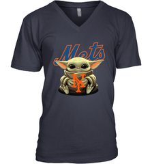 Baby Yoda Hugs Loves The New York Mets Baseball Mens V-Neck T-Shirt Mens V-Neck T-Shirt - VeigarTee