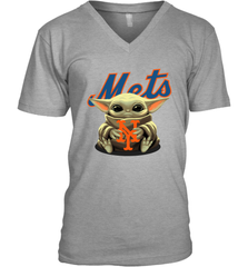 Baby Yoda Hugs Loves The New York Mets Baseball Mens V-Neck T-Shirt Mens V-Neck T-Shirt - VeigarTee