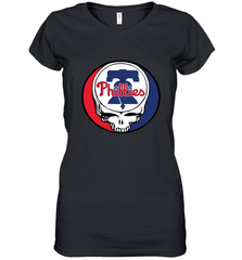 Philadelphia Phillies Grateful Dead Steal Your Face Baseball Womens V-Neck T-Shirt Womens V-Neck T-Shirt - VeigarTee
