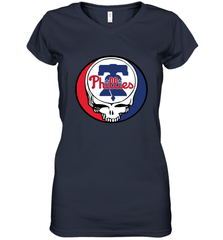 Philadelphia Phillies Grateful Dead Steal Your Face Baseball Womens V-Neck T-Shirt Womens V-Neck T-Shirt - VeigarTee