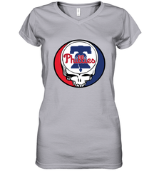Philadelphia Phillies Grateful Dead Steal Your Face Baseball Womens V-Neck T-Shirt Womens V-Neck T-Shirt - VeigarTee