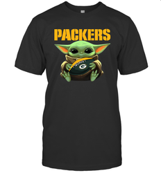 Baby Yoda Loves The Green Bay Packers Star Wars Baby Yoda Hugs Packers NFL Mens T-Shirt