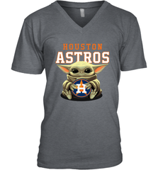 Baby Yoda Hugs Loves The Houston Astros Baseball Mens V-Neck T-Shirt Mens V-Neck T-Shirt - VeigarTee
