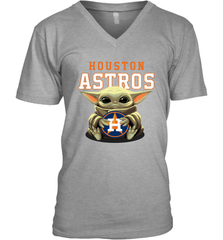 Baby Yoda Hugs Loves The Houston Astros Baseball Mens V-Neck T-Shirt Mens V-Neck T-Shirt - VeigarTee
