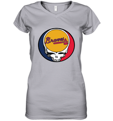 Atlanta Braves Grateful Dead Steal Your Face Baseball Womens V-Neck T-Shirt Womens V-Neck T-Shirt - VeigarTee