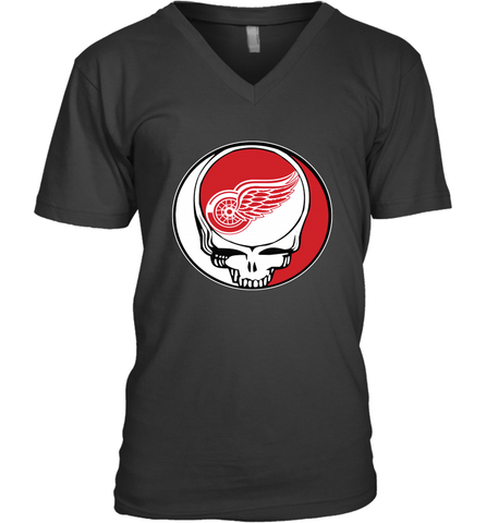 Detroit Red Wings Grateful Dead Steal Your Face Hockey NHL Mens V-Neck T-Shirt Mens V-Neck T-Shirt / Black / S Mens V-Neck T-Shirt - VeigarTee