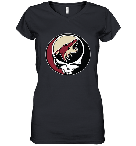 Arizona Coyotes Grateful Dead Steal Your Face Hockey NHL Womens V-Neck T-Shirt Womens V-Neck T-Shirt / Black / S Womens V-Neck T-Shirt - VeigarTee