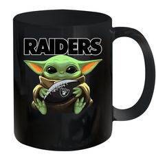 Baby Yoda Loves The Oakland Raiders Star Wars Baby Yoda Hugs Raiders NFL Ceramic Mug 11oz Ceramic Mug 11oz - VeigarTee