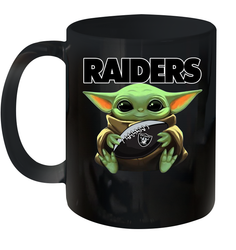 Baby Yoda Loves The Oakland Raiders Star Wars Baby Yoda Hugs Raiders NFL Ceramic Mug 11oz