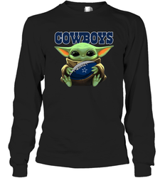 Baby Yoda Loves The Dallas Cowboys Star Wars Baby Yoda Hugs Cowboys NFL Adult Long Sleeve T-Shirt