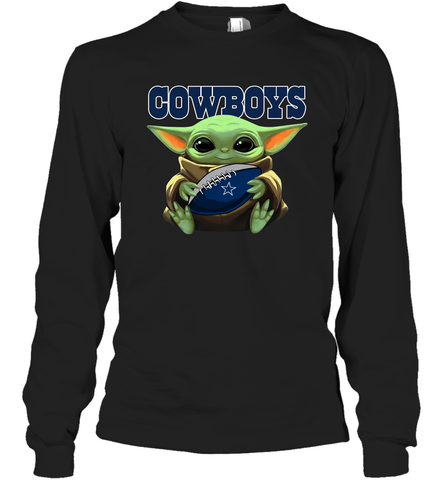 Baby Yoda Loves The Dallas Cowboys Star Wars Baby Yoda Hugs Cowboys NFL Adult Long Sleeve T-Shirt Adult Long Sleeve T-Shirt / Black / S Adult Long Sleeve T-Shirt - VeigarTee
