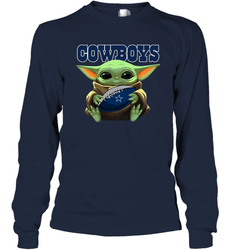 Baby Yoda Loves The Dallas Cowboys Star Wars Baby Yoda Hugs Cowboys NFL Adult Long Sleeve T-Shirt