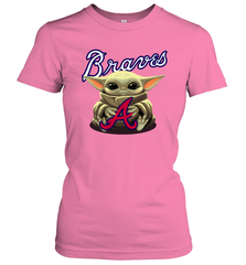 Baby Yoda Hugs Loves The Atlanta Braves Baseball Womens T-Shirt Womens T-Shirt - VeigarTee
