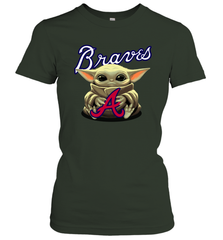 Baby Yoda Hugs Loves The Atlanta Braves Baseball Womens T-Shirt Womens T-Shirt - VeigarTee