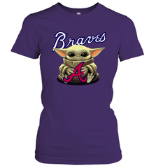 Baby Yoda Hugs Loves The Atlanta Braves Baseball Womens T-Shirt Womens T-Shirt - VeigarTee