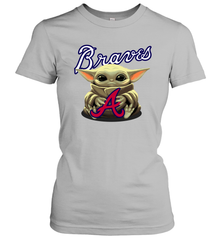 Baby Yoda Hugs Loves The Atlanta Braves Baseball Womens T-Shirt Womens T-Shirt - VeigarTee