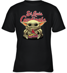 Baby Yoda Hugs Loves The St Louis Cardinals Baseball Youth T-Shirt Youth T-Shirt - VeigarTee