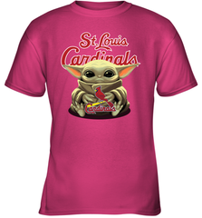 Baby Yoda Hugs Loves The St Louis Cardinals Baseball Youth T-Shirt Youth T-Shirt - VeigarTee