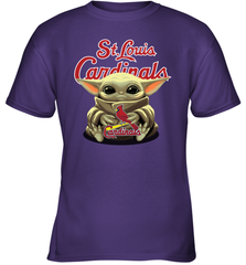 Baby Yoda Hugs Loves The St Louis Cardinals Baseball Youth T-Shirt Youth T-Shirt - VeigarTee