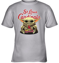 Baby Yoda Hugs Loves The St Louis Cardinals Baseball Youth T-Shirt Youth T-Shirt - VeigarTee