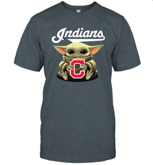 Baby Yoda Hugs Loves The Cleveland Indians Baseball Mens T-Shirt Mens T-Shirt - VeigarTee