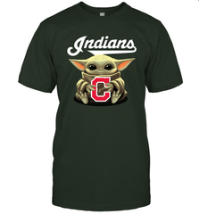 Baby Yoda Hugs Loves The Cleveland Indians Baseball Mens T-Shirt Mens T-Shirt - VeigarTee