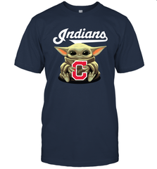 Baby Yoda Hugs Loves The Cleveland Indians Baseball Mens T-Shirt Mens T-Shirt - VeigarTee