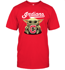 Baby Yoda Hugs Loves The Cleveland Indians Baseball Mens T-Shirt Mens T-Shirt - VeigarTee