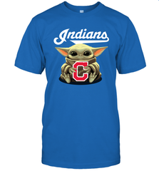 Baby Yoda Hugs Loves The Cleveland Indians Baseball Mens T-Shirt Mens T-Shirt - VeigarTee