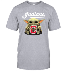 Baby Yoda Hugs Loves The Cleveland Indians Baseball Mens T-Shirt Mens T-Shirt - VeigarTee