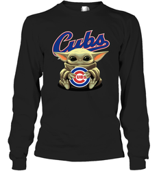 Baby Yoda Hugs Loves The Chicago Cubs Baseball Adult Long Sleeve T-Shirt