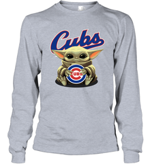 Baby Yoda Hugs Loves The Chicago Cubs Baseball Adult Long Sleeve T-Shirt Adult Long Sleeve T-Shirt - VeigarTee