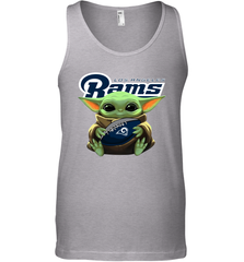 Baby Yoda Loves The Los Angeles Rams Star Wars Baby Yoda Hugs Rams NFL Mens Tank Top Mens Tank Top - VeigarTee