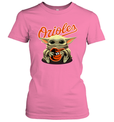 Baby Yoda Hugs Loves The Baltimore Orioles Baseball Womens T-Shirt Womens T-Shirt - VeigarTee