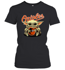 Baby Yoda Hugs Loves The Baltimore Orioles Baseball Womens T-Shirt Womens T-Shirt - VeigarTee