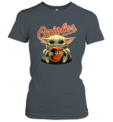 Baby Yoda Hugs Loves The Baltimore Orioles Baseball Womens T-Shirt Womens T-Shirt - VeigarTee