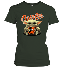 Baby Yoda Hugs Loves The Baltimore Orioles Baseball Womens T-Shirt Womens T-Shirt - VeigarTee