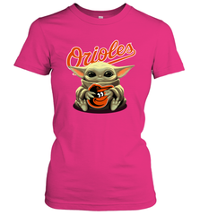 Baby Yoda Hugs Loves The Baltimore Orioles Baseball Womens T-Shirt Womens T-Shirt - VeigarTee