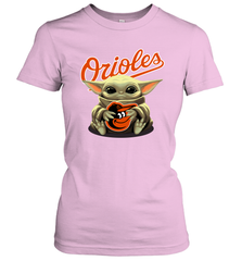 Baby Yoda Hugs Loves The Baltimore Orioles Baseball Womens T-Shirt Womens T-Shirt - VeigarTee