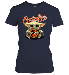 Baby Yoda Hugs Loves The Baltimore Orioles Baseball Womens T-Shirt Womens T-Shirt - VeigarTee