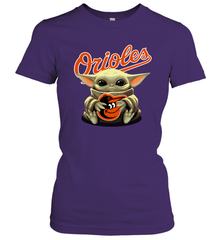 Baby Yoda Hugs Loves The Baltimore Orioles Baseball Womens T-Shirt Womens T-Shirt - VeigarTee